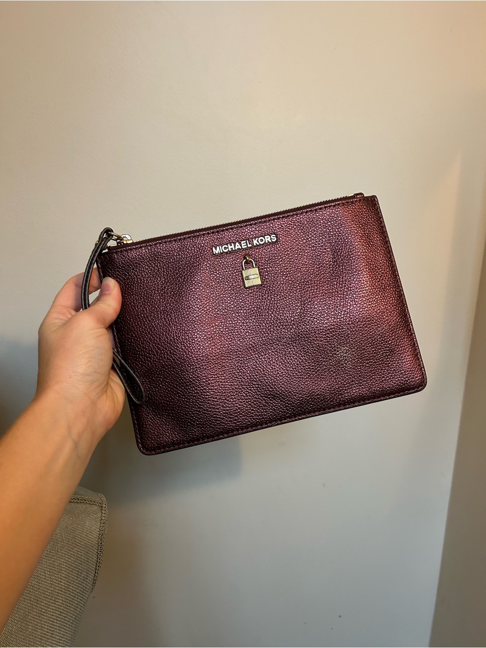 Michael Kors Metallic Plum Zip Wristlet